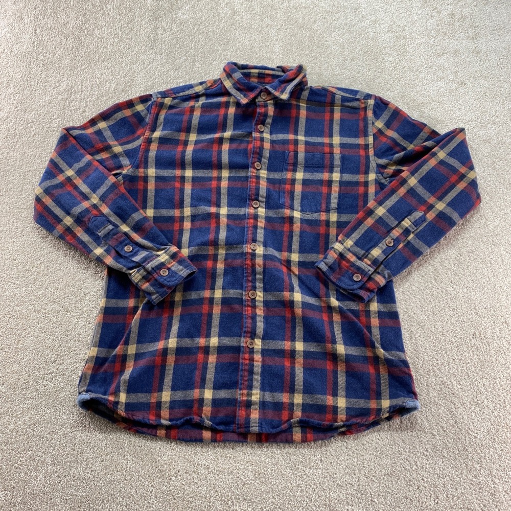Grayers Heritage Flannel Shirt Mens‎ Medium Blue Red Plaid Long Sleeve Cotton